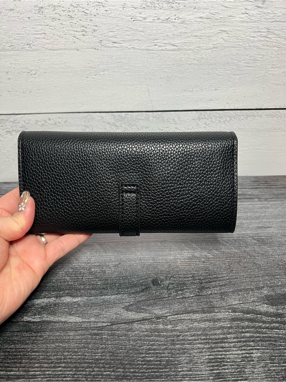 “H” Black Leather Continental Wallet with Gold Hardware - Picture 2 of 5